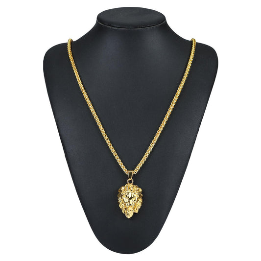Gold Lion Head Pendant Necklace”