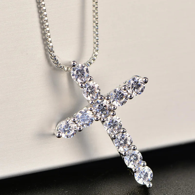 Shiny Crystal Classic Cross Pendant Necklace