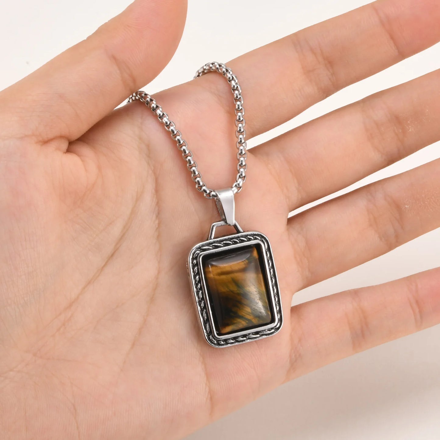 Tiger Eye Stone Pendant Necklaces