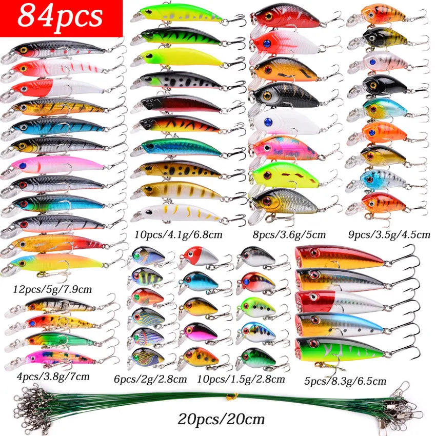 Mixed Fishing Lure Kits Crankbait Minnow Popper Lure Bass Baits wobbler Set