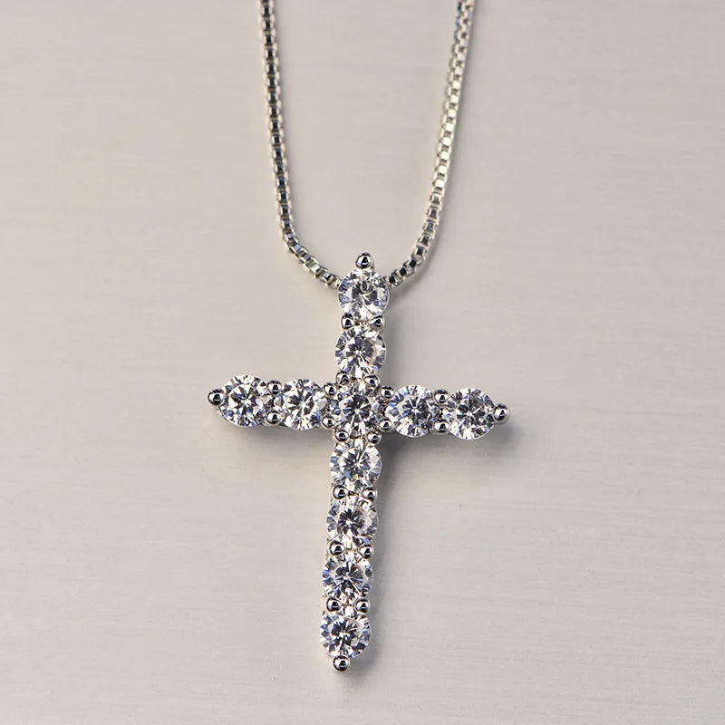 Shiny Crystal Classic Cross Pendant Necklace