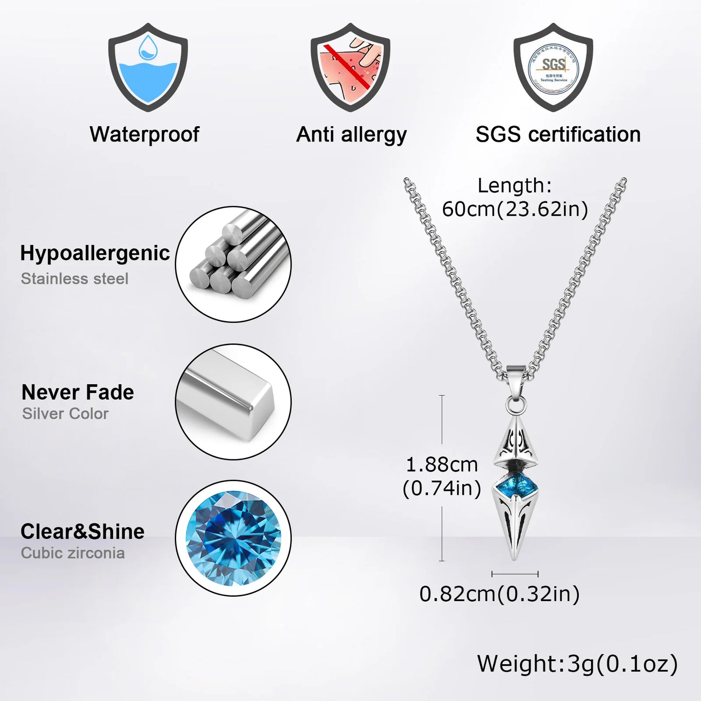 Stylish Men's Necklace with Blue Stone