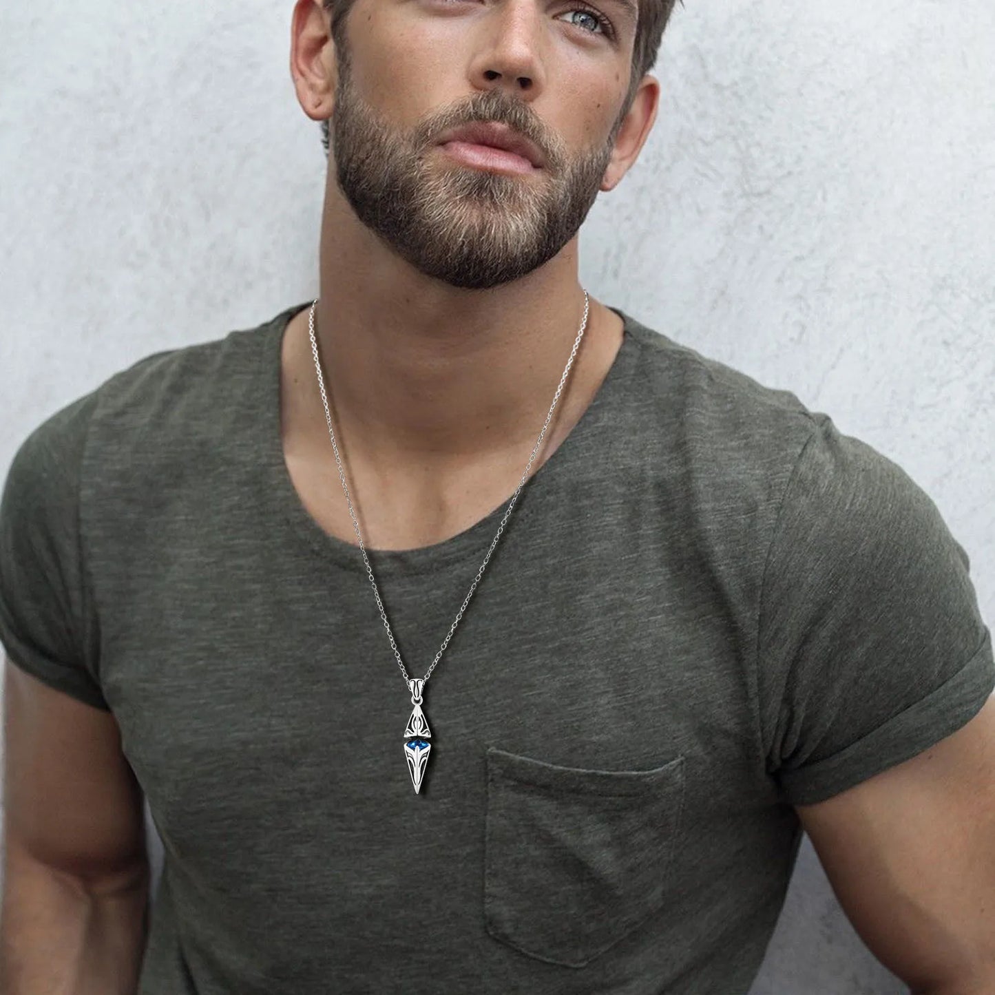 Stylish Men's Necklace with Blue Stone