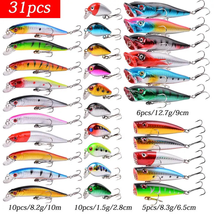 Mixed Fishing Lure Kits Crankbait Minnow Popper Lure Bass Baits wobbler Set