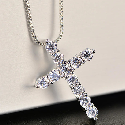 Shiny Crystal Classic Cross Pendant Necklace