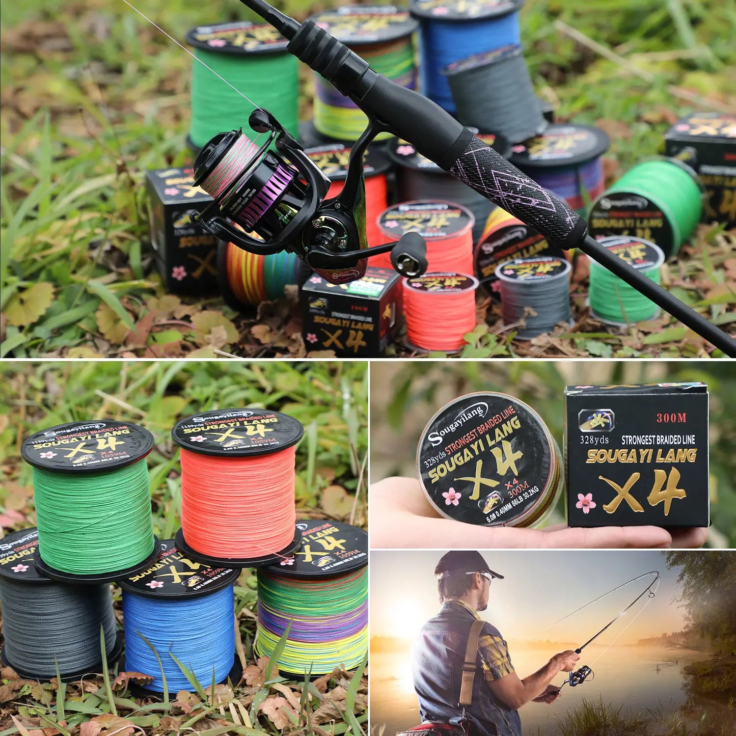 Braided Line 4X 100/300m 5 Color All for Fishing Line MaxDrag 66LB Multifilament PE Line for Saltwater Sea Fishing